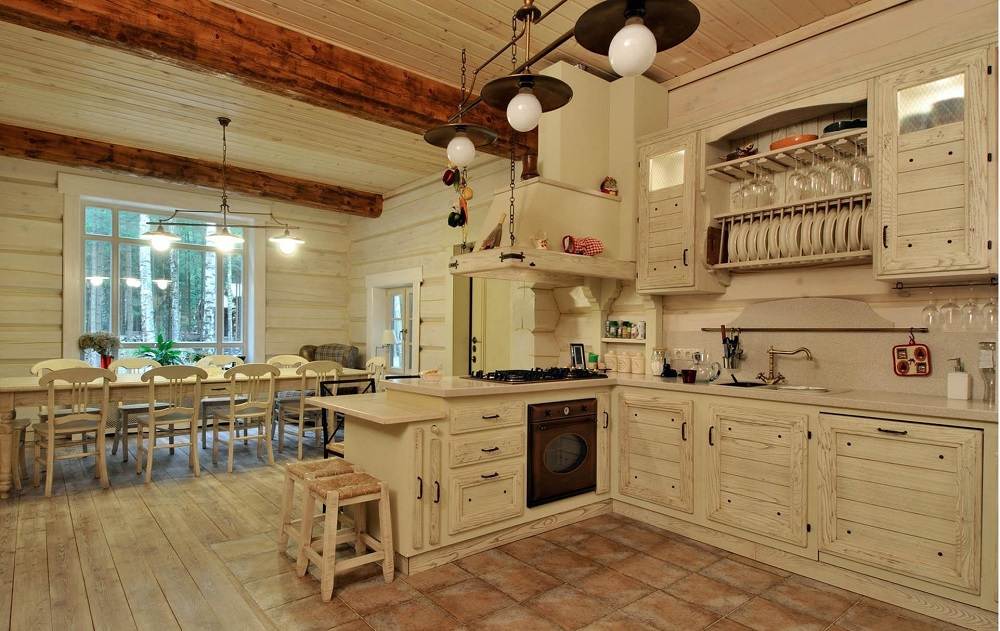 Кухня в доме из клееного бруса (60 фото)